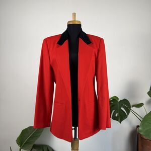 Vintage Red Wool Blazer with Black Velvet Collar, USA Made